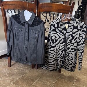 Chico's Black and Gray Jean Jacket Chic Design